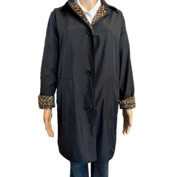 Apropos Reversible Rain Resistant Black/Animal Print Trench M/L - Picture 9 of 11